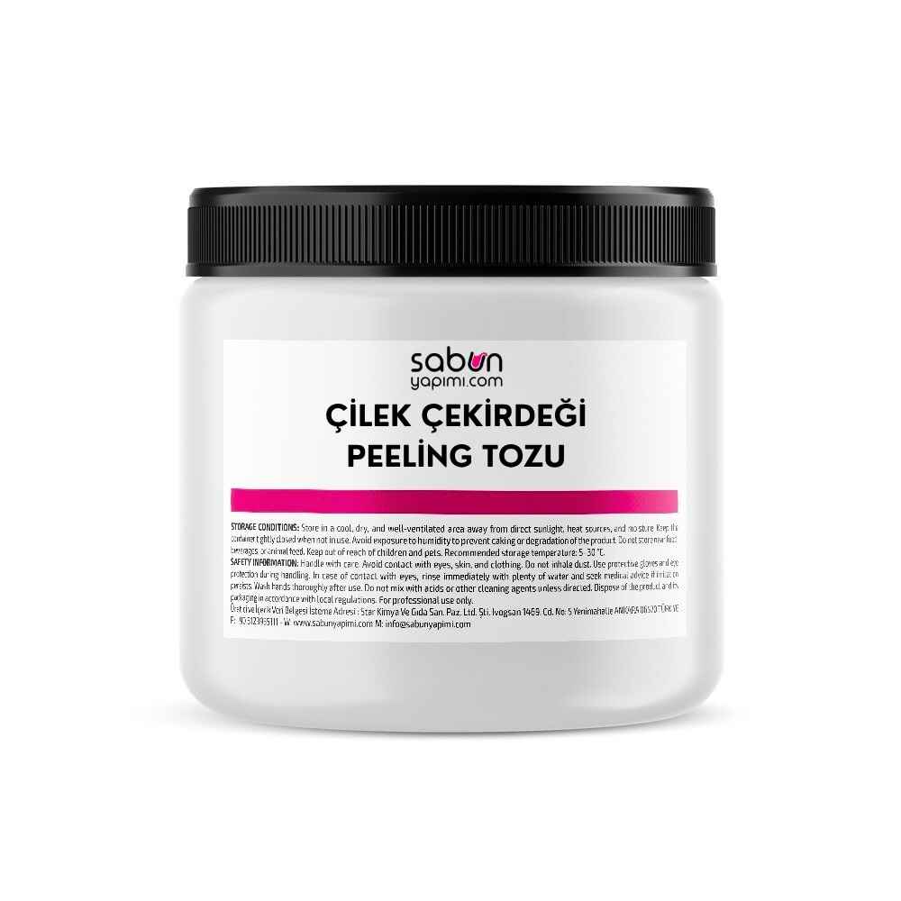 Çilek Çekirdeği Peeling Tozu – Doğal Eksfoliasyon Hammadde Çilek çekirdeği peeling tozu – doğal bitkisel eksfoliant hammadde ambalajı