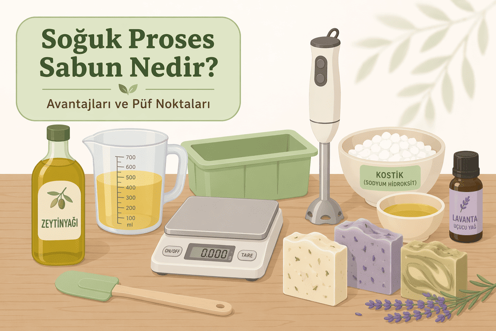 Soğuk proses sabun yapımı için yağlar, sabun kalıpları ve temel malzemeler